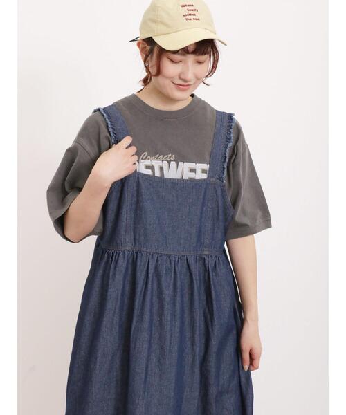 Samansa Mos2（サマンサ モスモス）の「ピグメントロゴTシャツ（Tシャツ/カットソー・レディース・キナリ/イエロー/グリーン/チャコールグレー・F）」の2枚目の写真