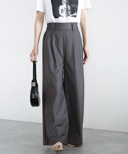RAGEBLUE（レイジブルー）の「【選べる着丈】太ベルトハイウエスト/タックワイドフレアスラックス（スラックス・レディース・ライトグレー/ネイビー・FREE/LARGE/TALL）」の6枚目の写真