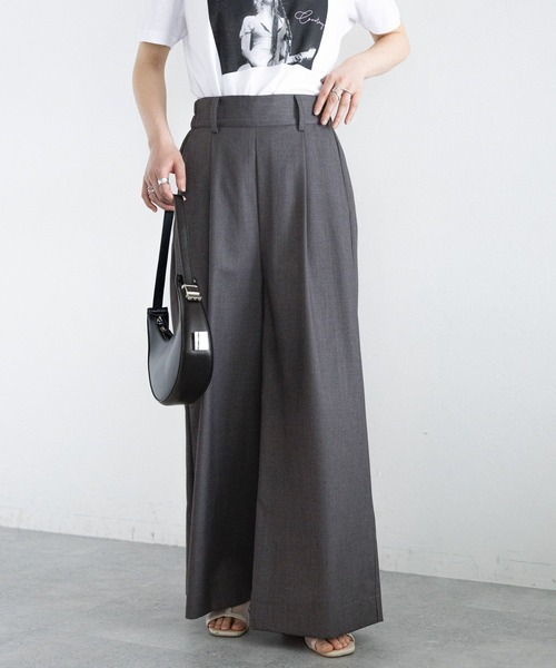 RAGEBLUE（レイジブルー）の「【選べる着丈】太ベルトハイウエスト/タックワイドフレアスラックス（スラックス・レディース・ライトグレー/ネイビー・FREE/LARGE/TALL）」の7枚目の写真