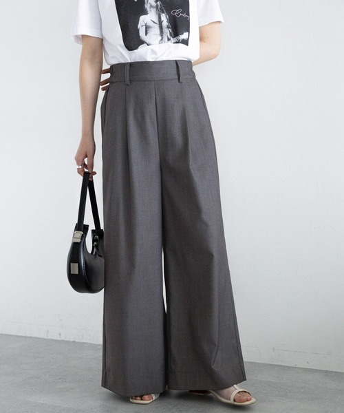 RAGEBLUE（レイジブルー）の「【選べる着丈】太ベルトハイウエスト/タックワイドフレアスラックス（スラックス・レディース・ライトグレー/ネイビー・FREE/LARGE/TALL）」の8枚目の写真