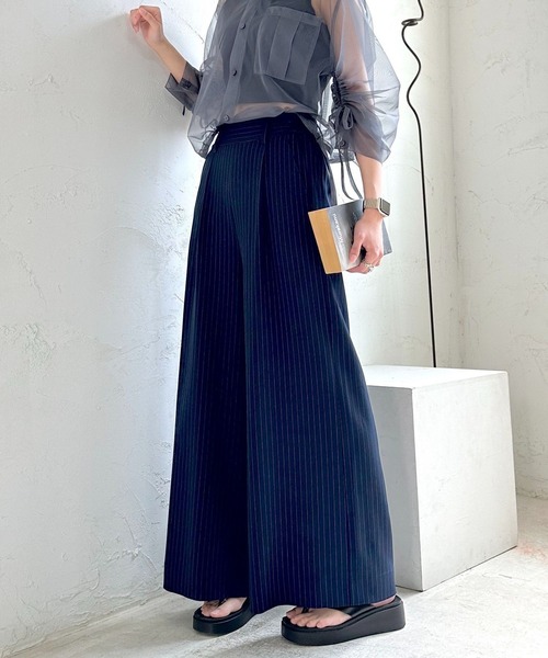 RAGEBLUE（レイジブルー）の「【選べる着丈】太ベルトハイウエスト/タックワイドフレアスラックス（スラックス・レディース・ライトグレー/ネイビー・FREE/LARGE/TALL）」の15枚目の写真