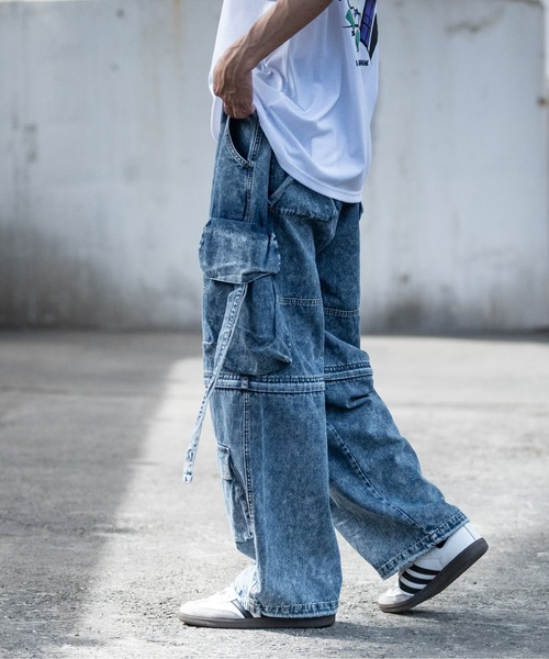 セール】【13】2WAY タクティカルワイドカーゴ デニムパンツ（デニム