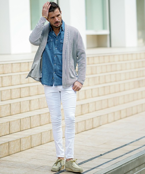 SOMEDIFF(サムディフ)の「【SOMEDIFF】シアサッカーボタンレスカーディガン メンズ(カーディガン/ボレロ・メンズ・ブラック/ホワイト/ネイビー/ホワイト×ネイビー・S/M/L/XL)」の16枚目の写真