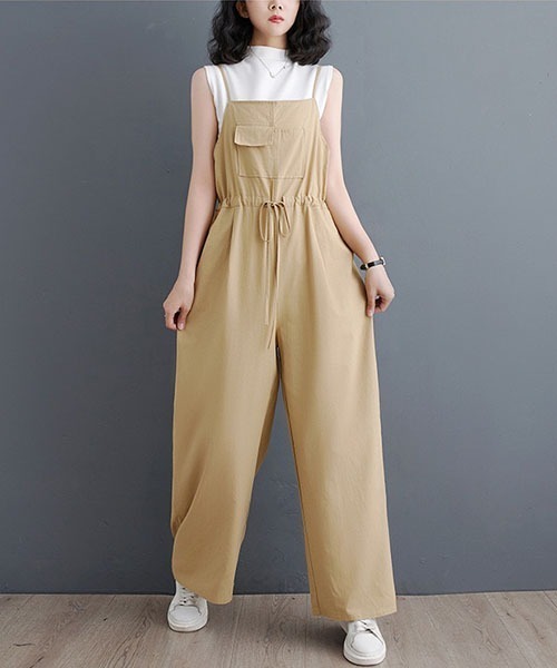 gossip!ロサンゼルス(ゴシップロサンゼルス)の「ティアード・麻サロペット(サロペット/オーバーオール・レディース・ブラック/ブラウン/ベージュ・FREE)」の1枚目の写真