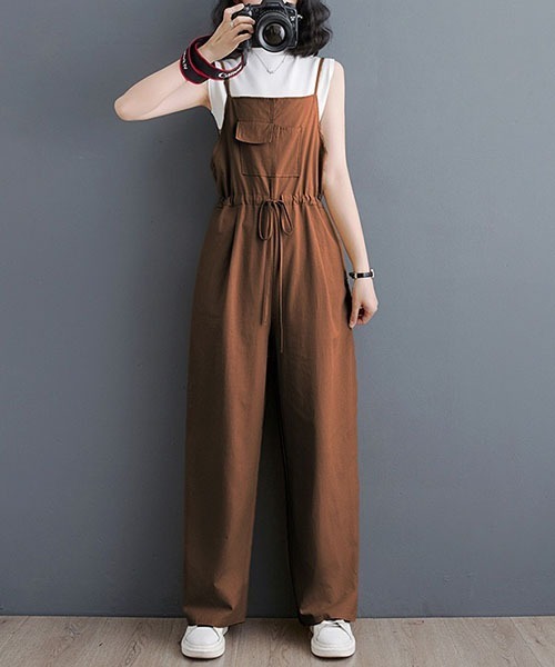gossip!ロサンゼルス(ゴシップロサンゼルス)の「ティアード・麻サロペット(サロペット/オーバーオール・レディース・ブラック/ブラウン/ベージュ・FREE)」の3枚目の写真