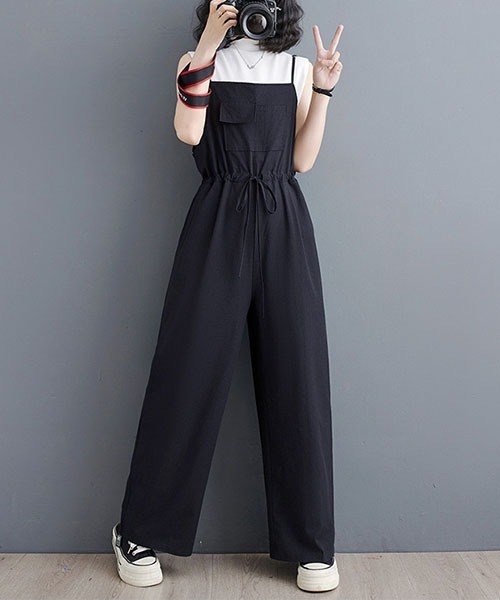 gossip!ロサンゼルス(ゴシップロサンゼルス)の「ティアード・麻サロペット(サロペット/オーバーオール・レディース・ブラック/ブラウン/ベージュ・FREE)」の2枚目の写真
