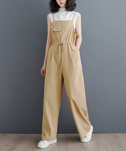 gossip!ロサンゼルス(ゴシップロサンゼルス)の「ティアード・麻サロペット(サロペット/オーバーオール・レディース・ブラック/ブラウン/ベージュ・FREE)」の8枚目の写真