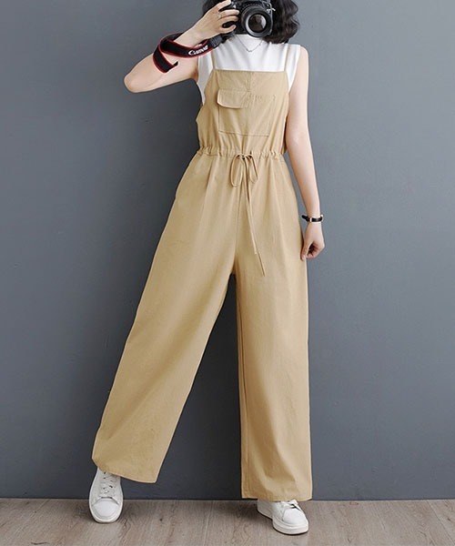 gossip!ロサンゼルス(ゴシップロサンゼルス)の「ティアード・麻サロペット(サロペット/オーバーオール・レディース・ブラック/ブラウン/ベージュ・FREE)」の6枚目の写真