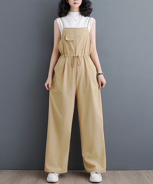 gossip!ロサンゼルス(ゴシップロサンゼルス)の「ティアード・麻サロペット(サロペット/オーバーオール・レディース・ブラック/ブラウン/ベージュ・FREE)」の7枚目の写真