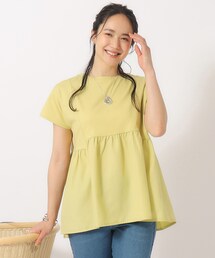 DRESKIP | 【接触冷感/UV】 ほんのり甘い 異素材ペプラムトップス(Tシャツ/カットソー)