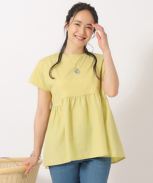 DRESKIP（ドレスキップ）の「◆【UV】 ほんのり甘い 異素材ペプラムトップス（Tシャツ/カットソー・レディース・ライトグレー/ブラック/オフホワイト/イエロー/グリーン・02/03/04）」の5枚目の写真