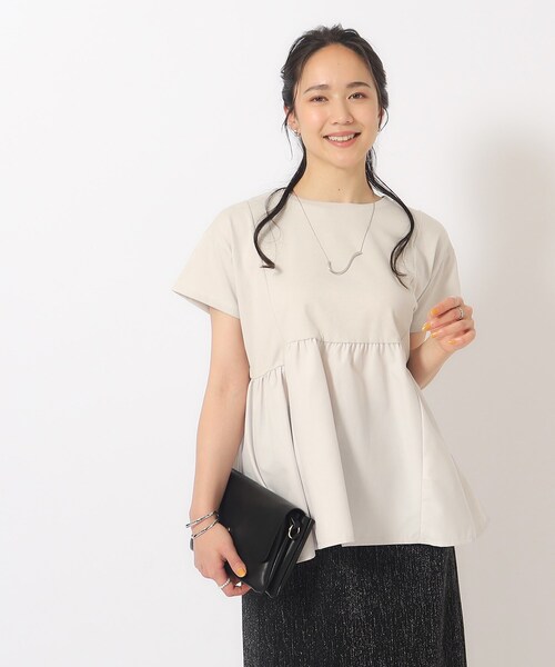 DRESKIP（ドレスキップ）の「◆【UV】 ほんのり甘い 異素材ペプラムトップス（Tシャツ/カットソー・レディース・ライトグレー/ブラック/オフホワイト/イエロー/グリーン・02/03/04）」の6枚目の写真