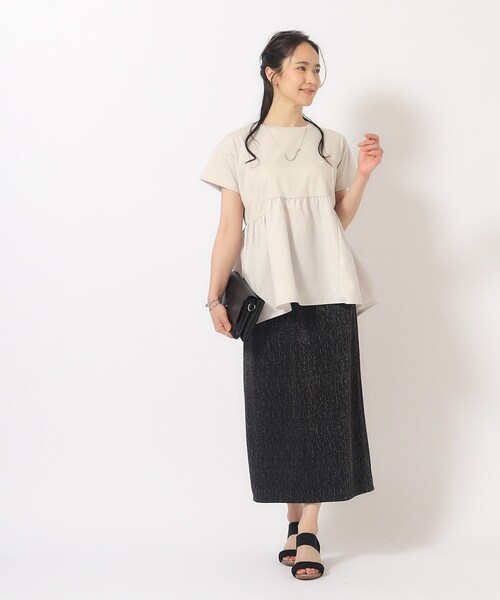 異素材ペプラムTシャツ （BLK） 異素材切替ペプラムTシャツ（Tシャツ） | SHOO・LA・RUE