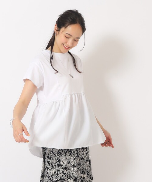 DRESKIP（ドレスキップ）の「◆【UV】 ほんのり甘い 異素材ペプラムトップス（Tシャツ/カットソー・レディース・ライトグレー/ブラック/オフホワイト/イエロー/グリーン・02/03/04）」の10枚目の写真