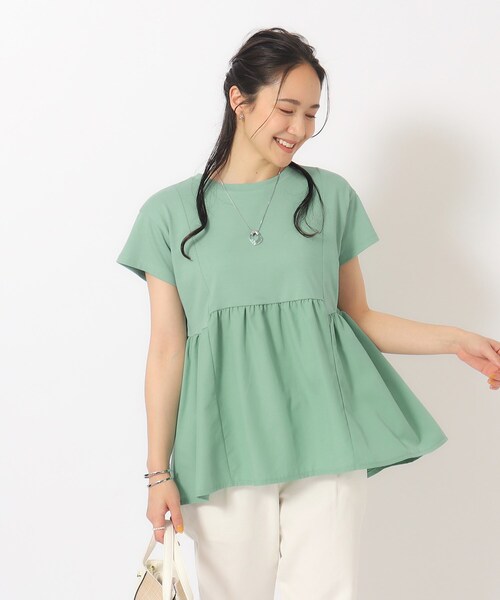 DRESKIP（ドレスキップ）の「◆【UV】 ほんのり甘い 異素材ペプラムトップス（Tシャツ/カットソー・レディース・ライトグレー/ブラック/オフホワイト/イエロー/グリーン・02/03/04）」の21枚目の写真