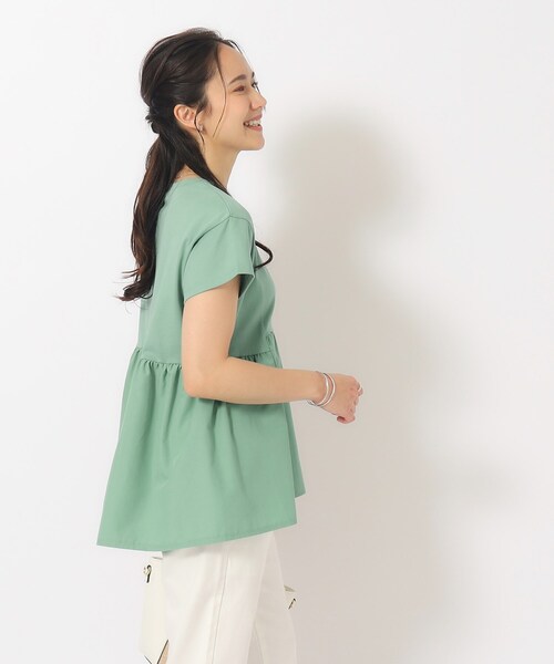 DRESKIP（ドレスキップ）の「◆【UV】 ほんのり甘い 異素材ペプラムトップス（Tシャツ/カットソー・レディース・ライトグレー/ブラック/オフホワイト/イエロー/グリーン・02/03/04）」の22枚目の写真