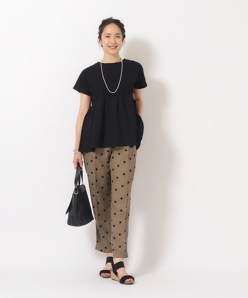 DRESKIP（ドレスキップ）の「◆【UV】 ほんのり甘い 異素材ペプラムトップス（Tシャツ/カットソー・レディース・ライトグレー/ブラック/オフホワイト/イエロー/グリーン・02/03/04）」の15枚目の写真