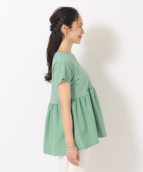 DRESKIP（ドレスキップ）の「◆【UV】 ほんのり甘い 異素材ペプラムトップス（Tシャツ/カットソー・レディース・ライトグレー/ブラック/オフホワイト/イエロー/グリーン・02/03/04）」の18枚目の写真