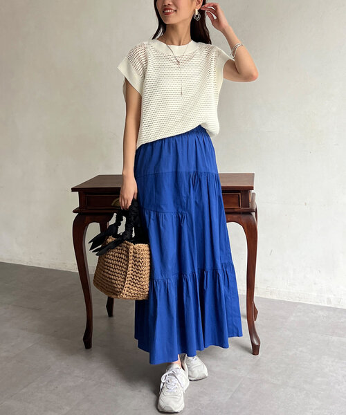極美品 エブール 23SS メランジカラー コットン フレンチスリーブ ニット 極美品 エブール 23SS メランジカラー コットン フレンチ