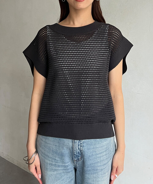 Chez toi(シェトワ)の「コットンメッシュニットフレンチスリーブプルオーバー(ニット/セーター・レディース・アイボリー/ピンク/ブラウン/チャコールグレー・FREE)」の20枚目の写真