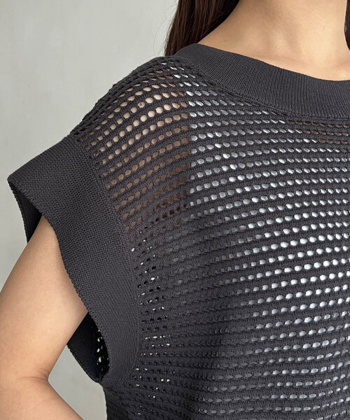 Chez toi(シェトワ)の「コットンメッシュニットフレンチスリーブプルオーバー(ニット/セーター・レディース・アイボリー/ピンク/ブラウン/チャコールグレー・FREE)」の17枚目の写真