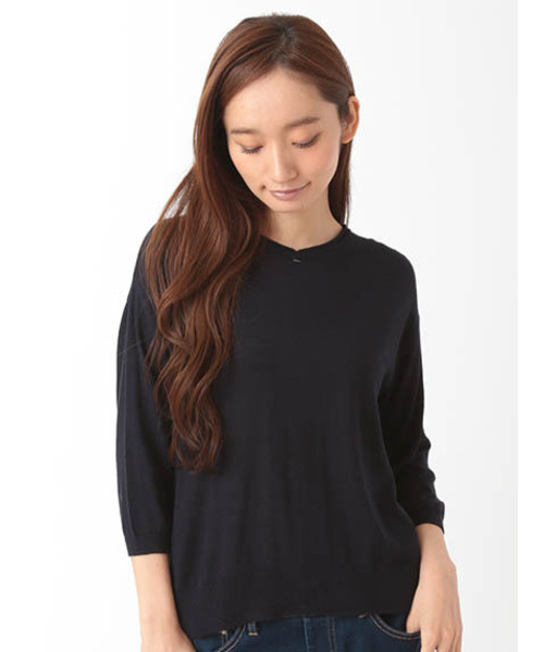 Green Parks(グリーンパークス)の「Uハイゲージ7分袖ニットプルオーバー(ニット/セーター・レディース・ネイビー/レッド/アイボリー/杢グレー・FREE)」の3枚目の写真