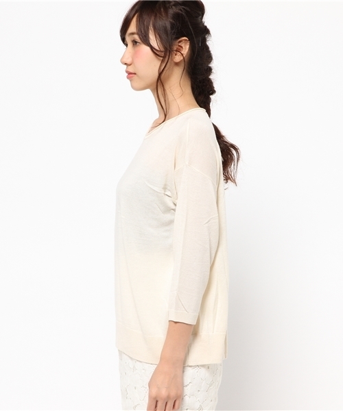 Green Parks(グリーンパークス)の「Uハイゲージ7分袖ニットプルオーバー(ニット/セーター・レディース・ネイビー/レッド/アイボリー/杢グレー・FREE)」の6枚目の写真