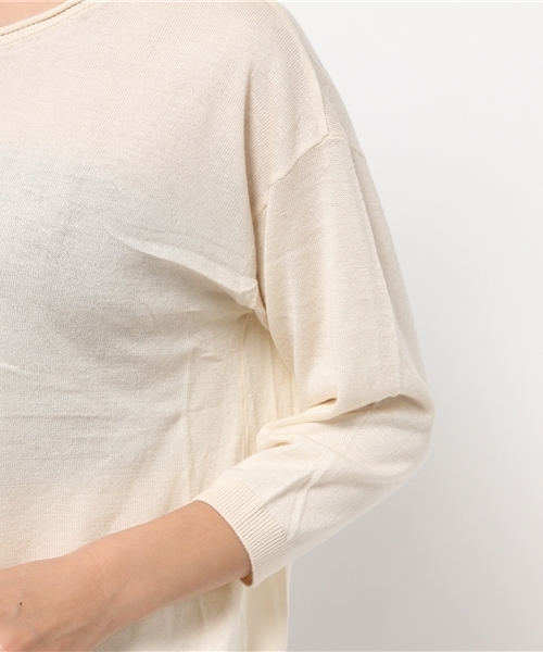 Green Parks(グリーンパークス)の「Uハイゲージ7分袖ニットプルオーバー(ニット/セーター・レディース・ネイビー/レッド/アイボリー/杢グレー・FREE)」の9枚目の写真