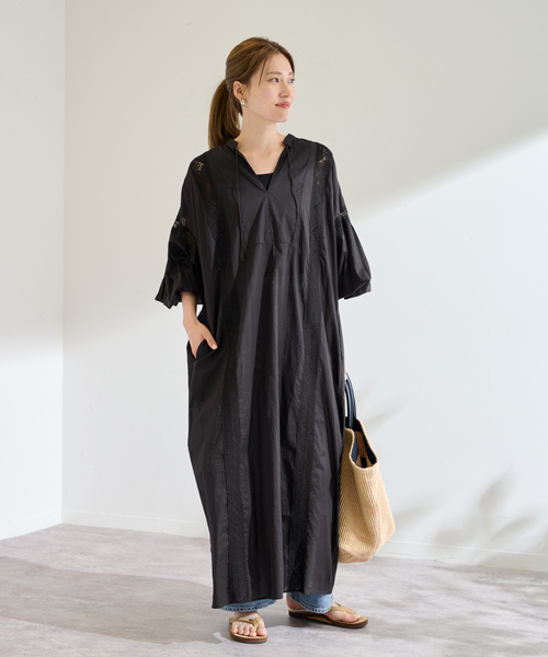 FRAMeWORK(フレームワーク)の「ファインボイルシームレースカフタンワンピース(ワンピース・レディース・ブラウン/レッド/ブラック・38/36)」の9枚目の写真