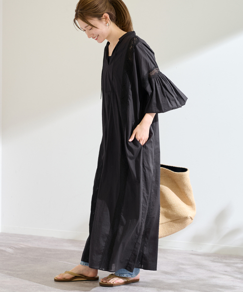 FRAMeWORK(フレームワーク)の「ファインボイルシームレースカフタンワンピース(ワンピース・レディース・ブラウン/レッド/ブラック・38/36)」の11枚目の写真