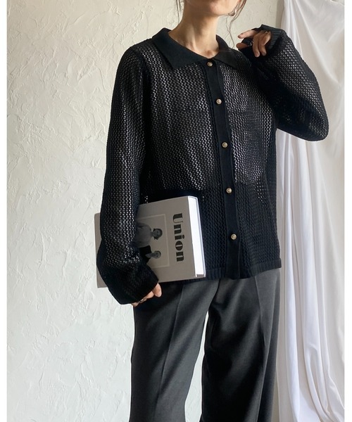 She's Closet(シーズクローゼット)の「透かし編み長袖ポロシャツメッシュニット(ニット/セーター・レディース・アイボリー/ブラック/ベージュ/グリーン・FREE)」の22枚目の写真