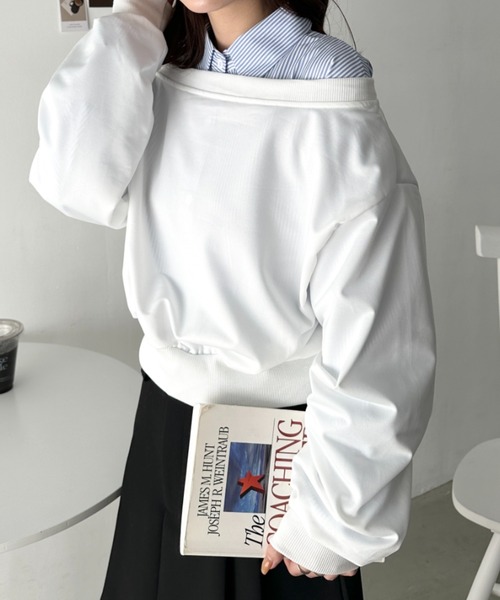 CLEA（クレア）の「ワンショルダースウェットトップス（スウェット・レディース・ホワイト/ブラック/グレー/チャコールグレー/ネイビー/ブラウン・FREE）」の19枚目の写真