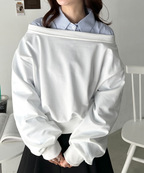 CLEA（クレア）の「ワンショルダースウェットトップス（スウェット・レディース・ホワイト/ブラック/グレー/チャコールグレー/ネイビー/ブラウン・FREE）」の17枚目の写真