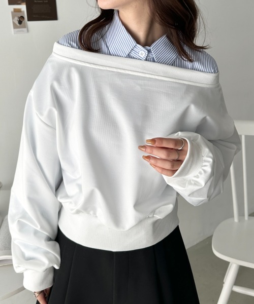 CLEA（クレア）の「ワンショルダースウェットトップス（スウェット・レディース・ホワイト/ブラック/グレー/チャコールグレー/ネイビー/ブラウン・FREE）」の18枚目の写真