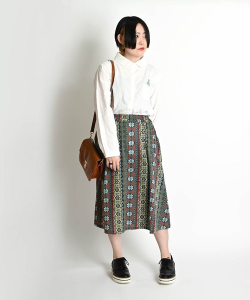 MARAI（マーライ）の「ボヘミアン総柄 ウエストゴム ミモレ丈フレアスカート（スカート・レディース・ブラウン/グリーン・FREE）」の12枚目の写真