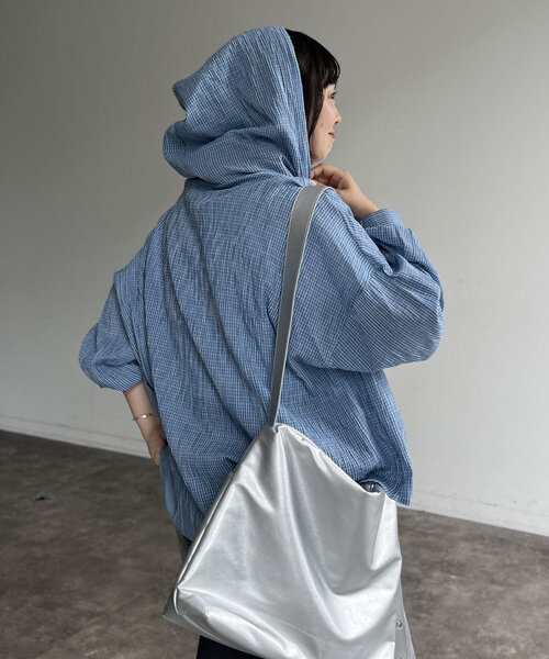 CPCM（シーピーシーエム）の「フード付チェックシャツ（シャツ/ブラウス・レディース・ネイビー/オレンジ/ブルー・FREE）」の12枚目の写真