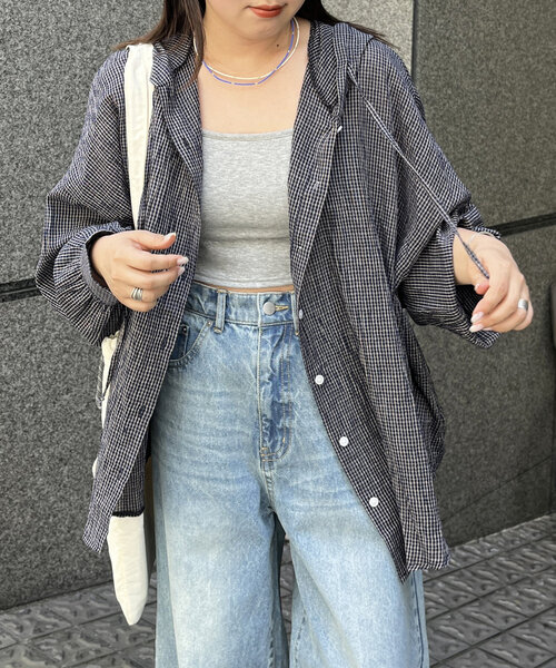 CPCM（シーピーシーエム）の「フード付チェックシャツ（シャツ/ブラウス・レディース・ネイビー/オレンジ/ブルー・FREE）」の17枚目の写真