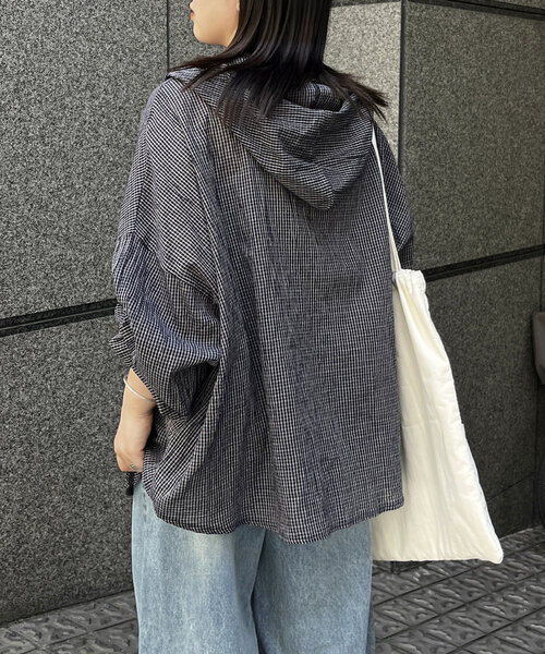 CPCM（シーピーシーエム）の「フード付チェックシャツ（シャツ/ブラウス・レディース・ネイビー/オレンジ/ブルー・FREE）」の19枚目の写真