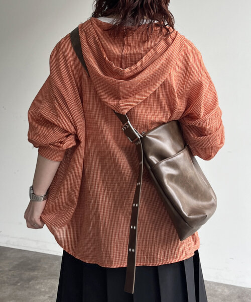 CPCM（シーピーシーエム）の「フード付チェックシャツ（シャツ/ブラウス・レディース・ネイビー/オレンジ/ブルー・FREE）」の9枚目の写真