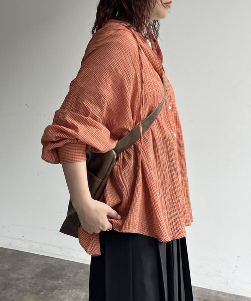 CPCM（シーピーシーエム）の「フード付チェックシャツ（シャツ/ブラウス・レディース・ネイビー/オレンジ/ブルー・FREE）」の10枚目の写真