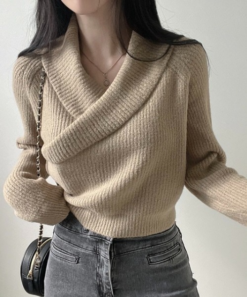 【セール】カシュクールリブニットトップス（ニット/セーター）｜N.s（エヌドットエス）