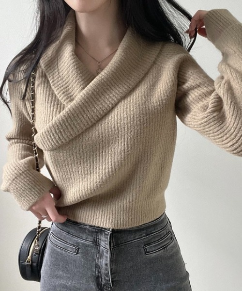 【セール】カシュクールリブニットトップス（ニット/セーター）｜N.s（エヌドットエス）