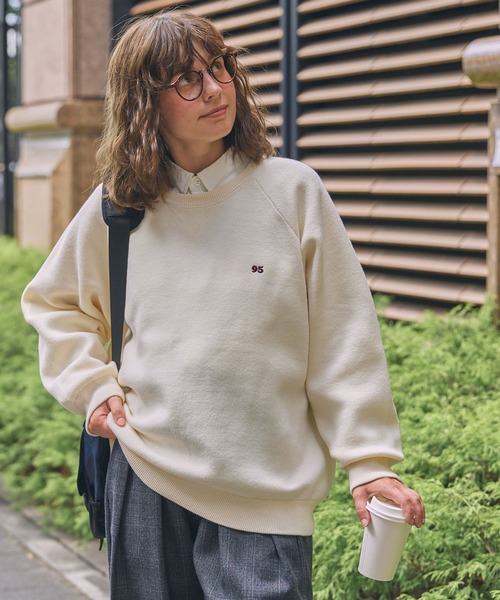 1550y美品 ルイヴィトン ワンポイントロゴ コットンニットカットソー 刺繍 ワンポイント刺繍ラグランラインスウェット MONO-MART LADY'S