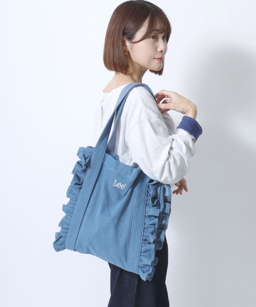 Lee（リー）サイドフリルトートバッグ/デニム・シルバーメタリック