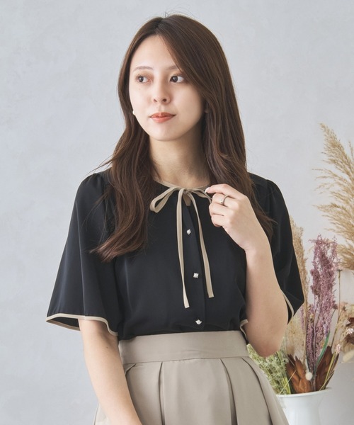セール】配色フレアスリーブブラウス MM438104（シャツ/ブラウス