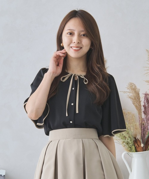 セール】配色フレアスリーブブラウス MM438104（シャツ/ブラウス