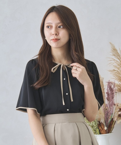 セール】配色フレアスリーブブラウス MM438104（シャツ/ブラウス