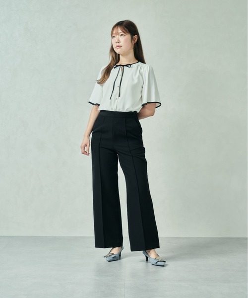 MISCH MASCH（ミッシュマッシュ）の「配色フレアスリーブブラウス MM438104（シャツ/ブラウス・レディース・ブラック/ホワイト/ベージュ・ﾌﾘ-）」の5枚目の写真