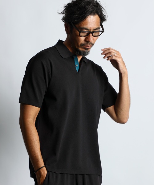 The DUFFER of ST.GEORGE（ザダファーオブセントジョージ）の「SET UP SOFT CHILL KNIT POLO：セットアップ ニットポロ（ポロシャツ・メンズ・ブラック・MEDIUM/LARGE/X-LARGE）」の2枚目の写真