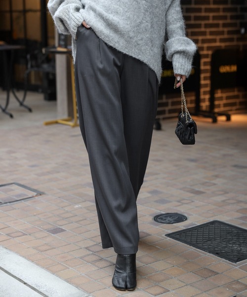 Bonjour Sagan（ボンジュールサガン）の「杢調タックワイドパンツ（その他パンツ・レディース・ライトベージュ/チャコールグレー/モカ・M/MT）」の2枚目の写真